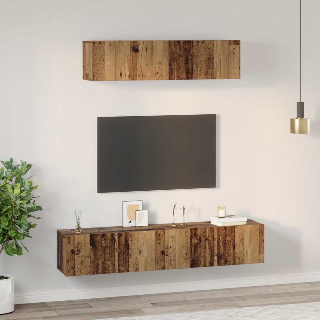 TV-Schrank Set Wandmontiert 4 pcs Altholz Holzwerkstoff