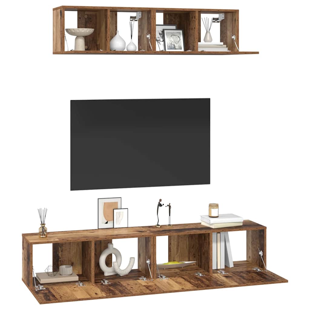 TV-Schrank Set Wandmontiert 4 pcs Altholz Holzwerkstoff