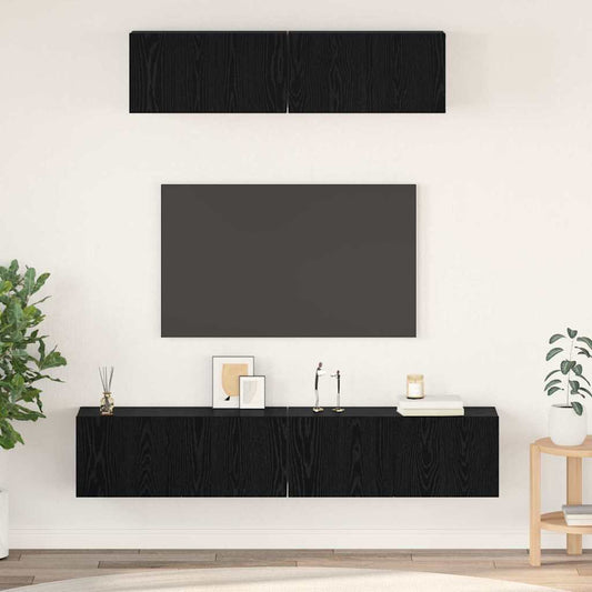 Wand TV Schrank 4 pcs Schwarz Eichen-Optik Holzwerkstoff