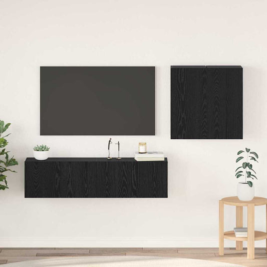 TV-Möbel-Set 4 pcs Schwarz Eichen-Optik Holzwerkstoff