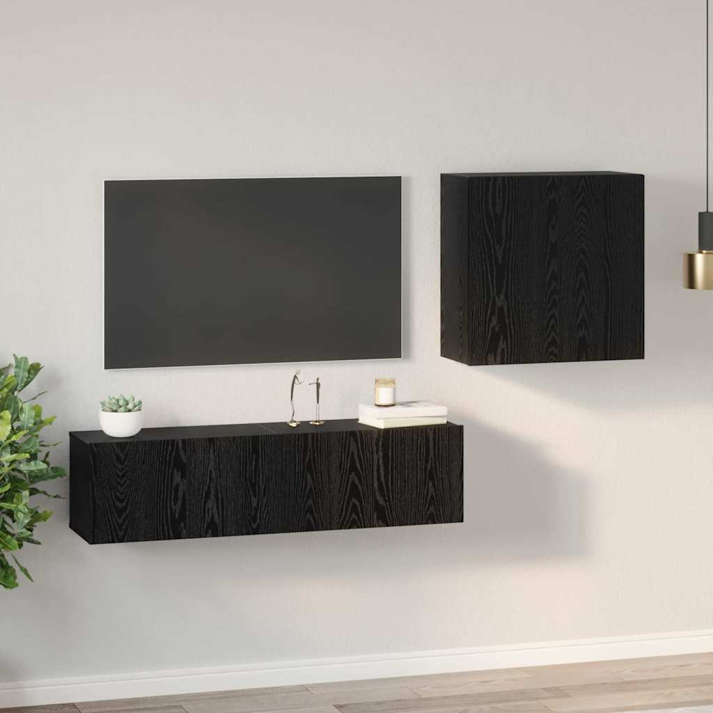 TV-Möbel-Set 4 pcs Schwarz Eichen-Optik Holzwerkstoff