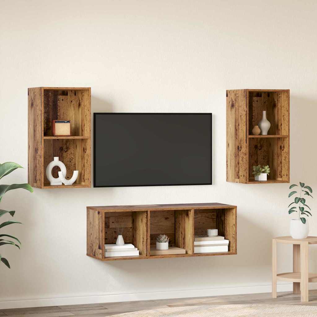 TV-Schrank Set Wandmontiert 3 pcs Altholz Holzwerkstoff