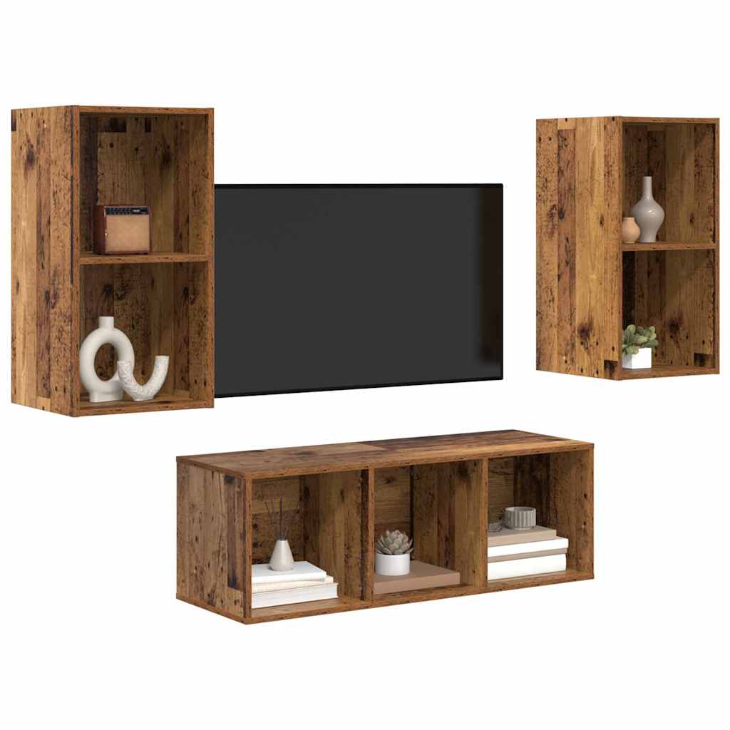 TV-Schrank Set Wandmontiert 3 pcs Altholz Holzwerkstoff