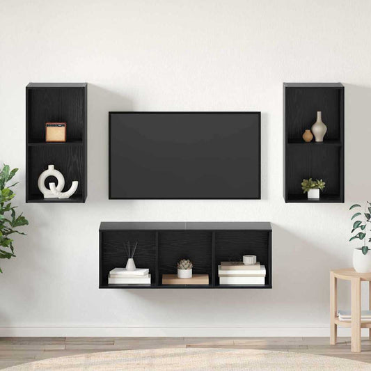 TV-Schrank Set 3 pcs Schwarz Eichen-Optik Holzwerkstoff
