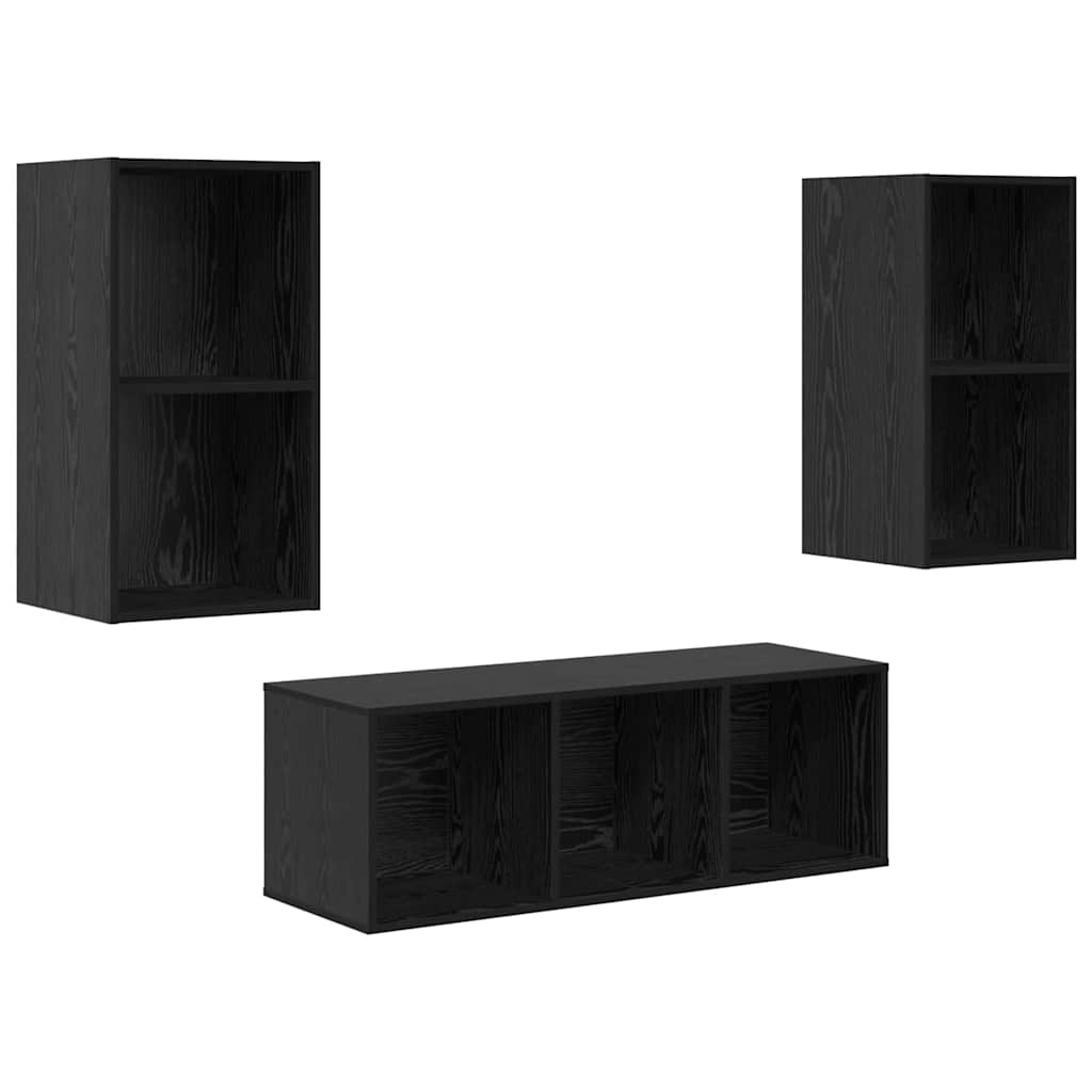 TV-Schrank Set 3 pcs Schwarz Eichen-Optik Holzwerkstoff