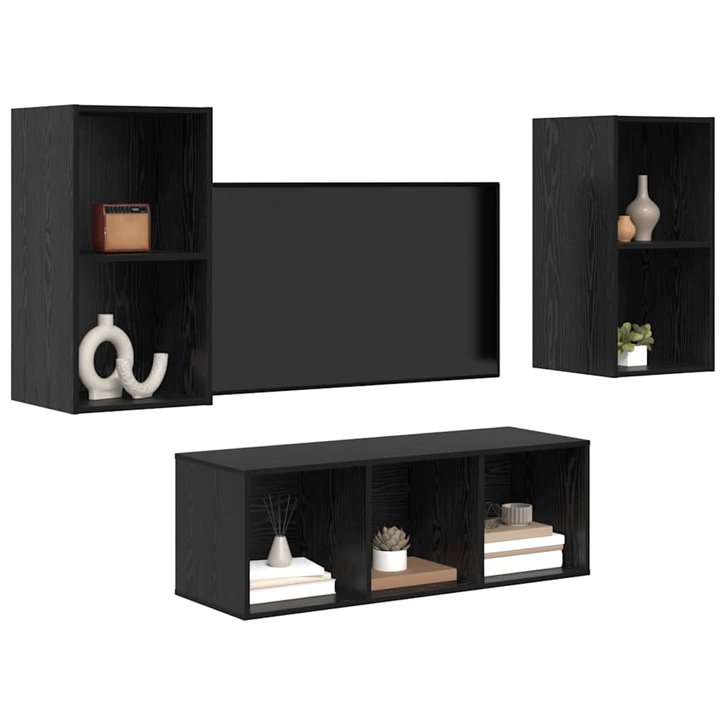 TV-Schrank Set 3 pcs Schwarz Eichen-Optik Holzwerkstoff