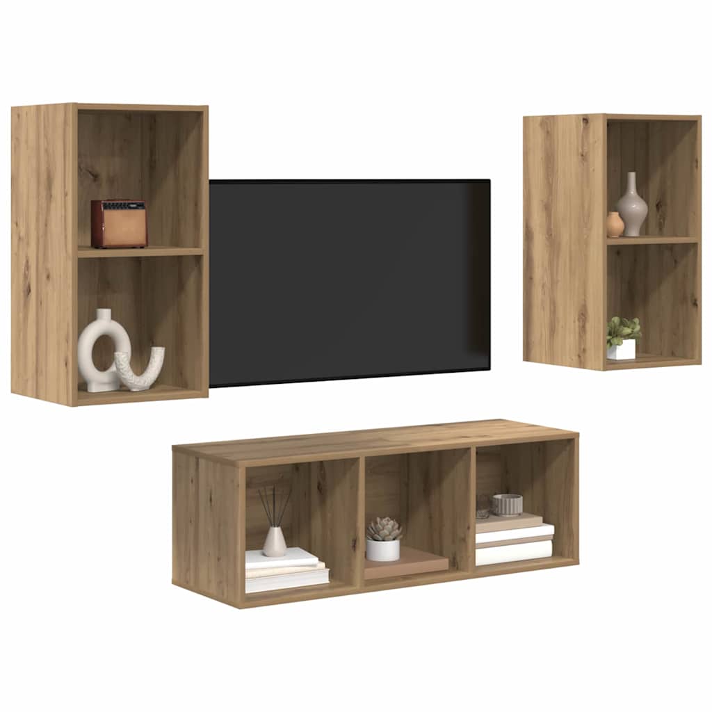 TV-Schrank Set Wandmontiert 3 pcs Artisan-Eiche Holzwerkstoff