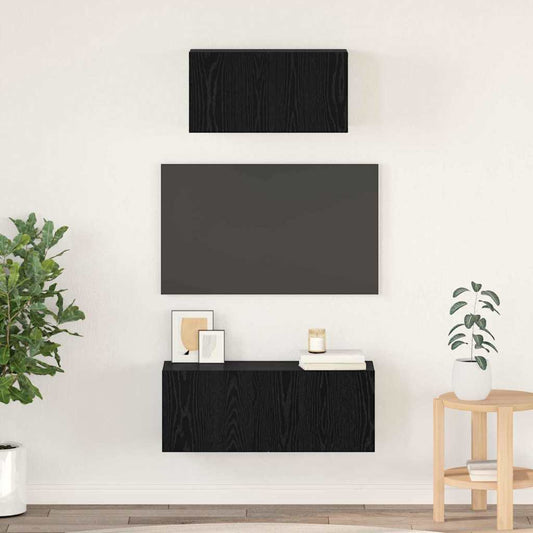TV-Möbel-Set 2 pcs Schwarz Eichen-Optik Holzwerkstoff