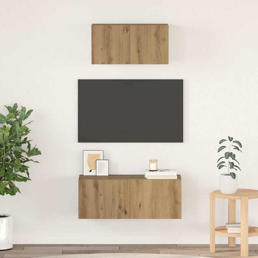 TV-Möbel-Set Wandmontiert 2 pcs Artisan-Eiche Holzwerkstoff
