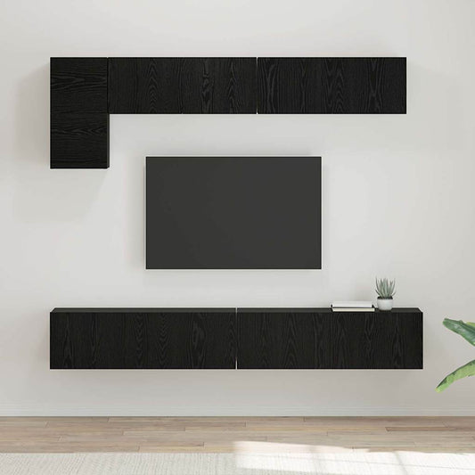 TV-Schrank-Set 5 pcs Schwarz Eichen-Optik Holzwerkstoff