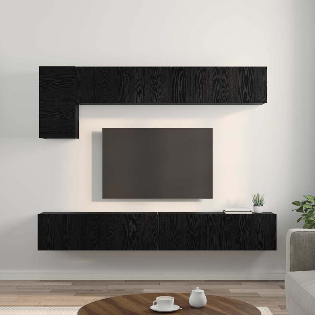 TV-Schrank-Set 5 pcs Schwarz Eichen-Optik Holzwerkstoff