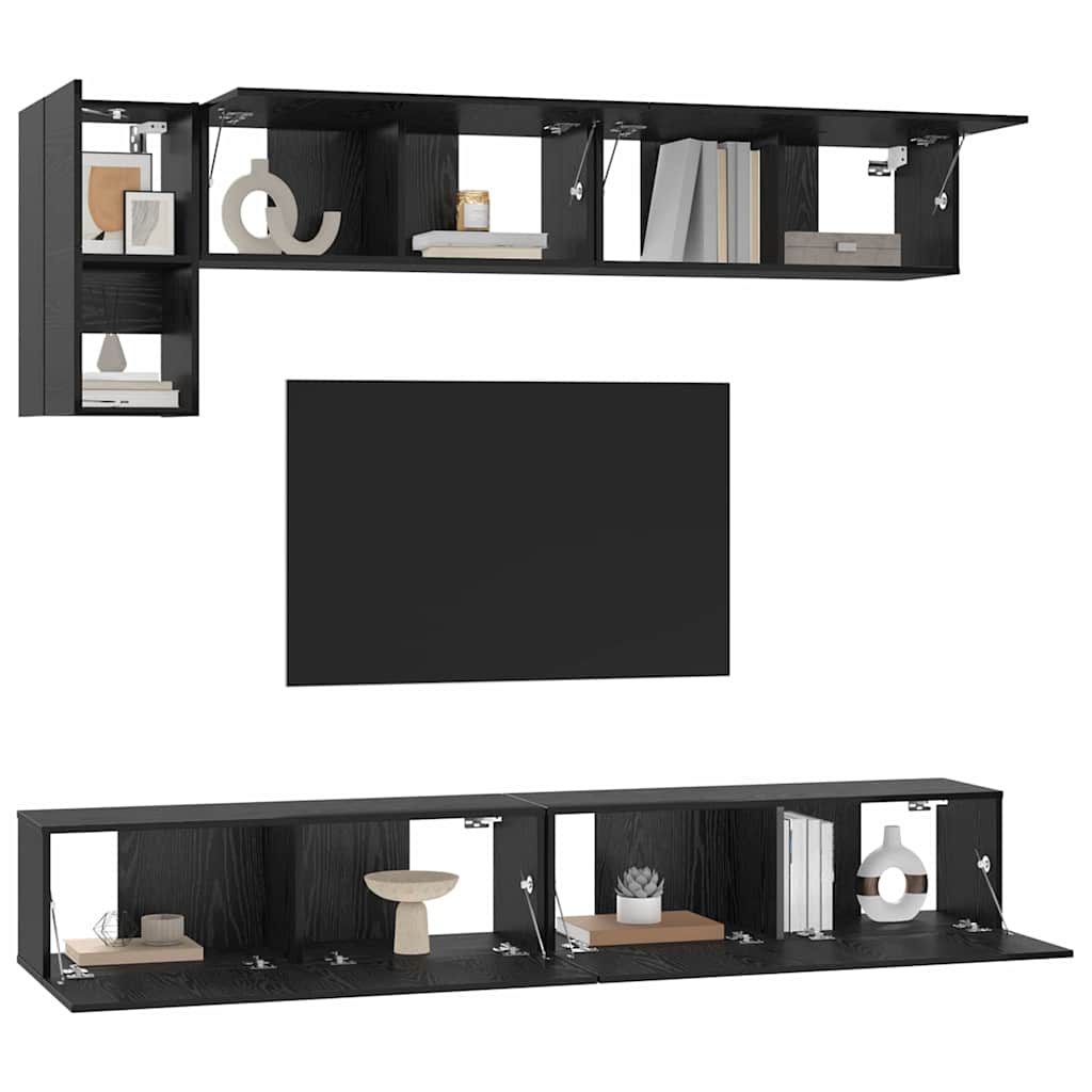TV-Schrank-Set 5 pcs Schwarz Eichen-Optik Holzwerkstoff