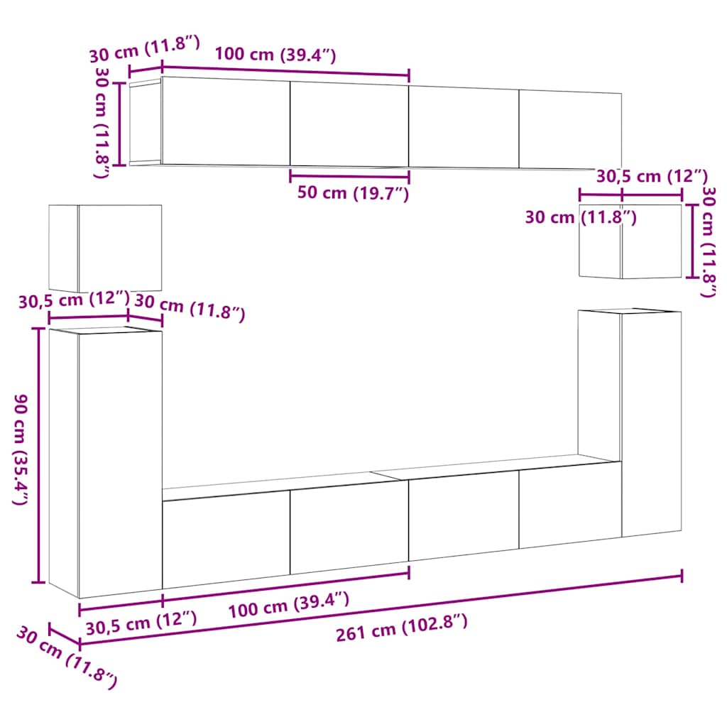 TV-Einheiten Wandmontiert 4 pcs Altholz Holzwerkstoff