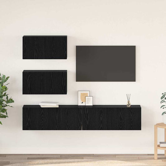 TV-Möbel-Set 4 pcs Schwarz Eichen-Optik Holzwerkstoff