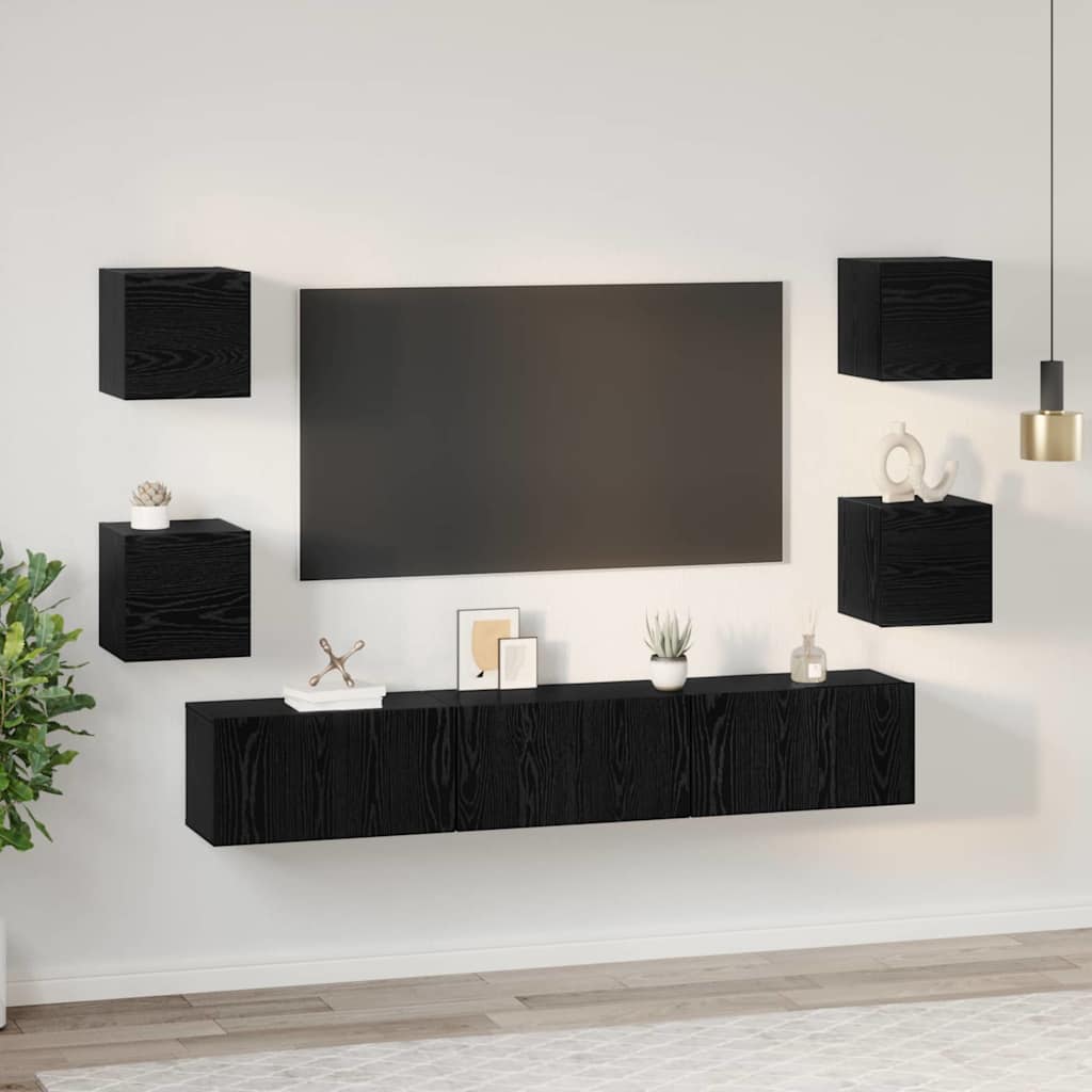 TV-Schrankset 7 pcs Schwarz Eichen-Optik Holzwerkstoff