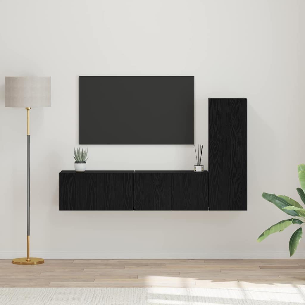 TV-Möbel-Set 3 pcs Schwarz Eichen-Optik 60 x 30 x 30 cm