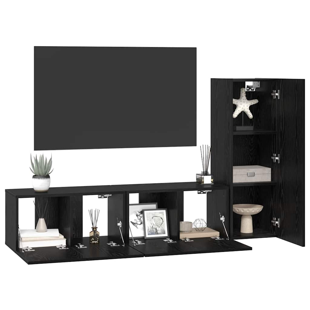 TV-Möbel-Set 3 pcs Schwarz Eichen-Optik 60 x 30 x 30 cm