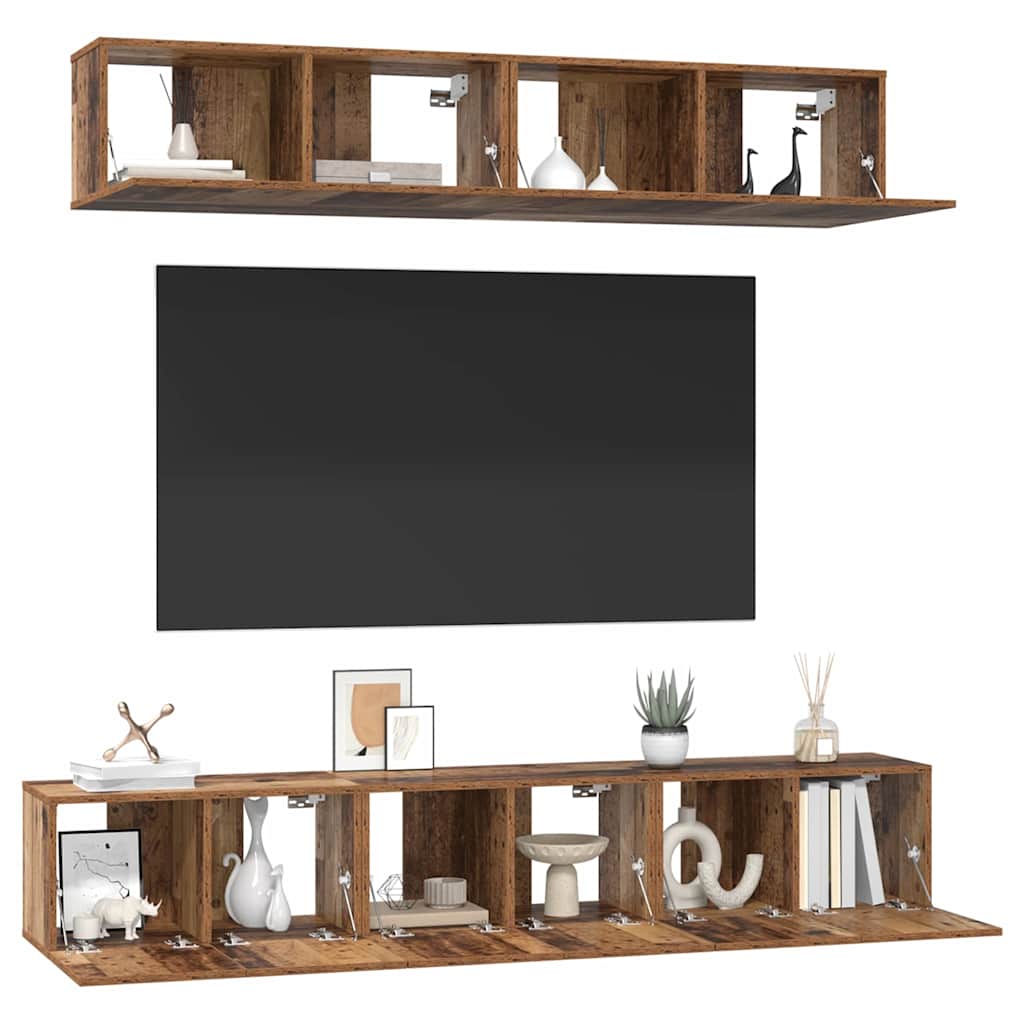 TV-Schrank Set Wandmontiert 5 pcs Altholz Holzwerkstoff