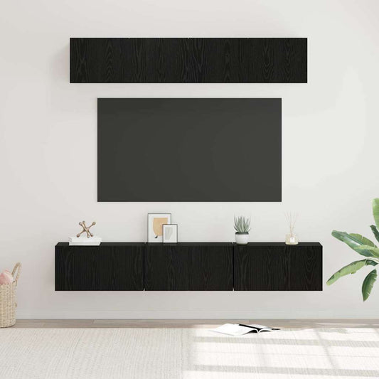 TV-Schrank-Set 5 pcs Schwarz Eichen-Optik Holzwerkstoff