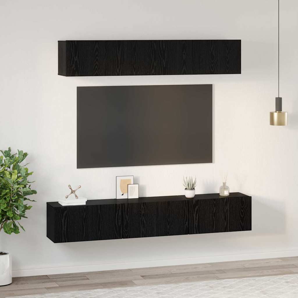 TV-Schrank-Set 5 pcs Schwarz Eichen-Optik Holzwerkstoff