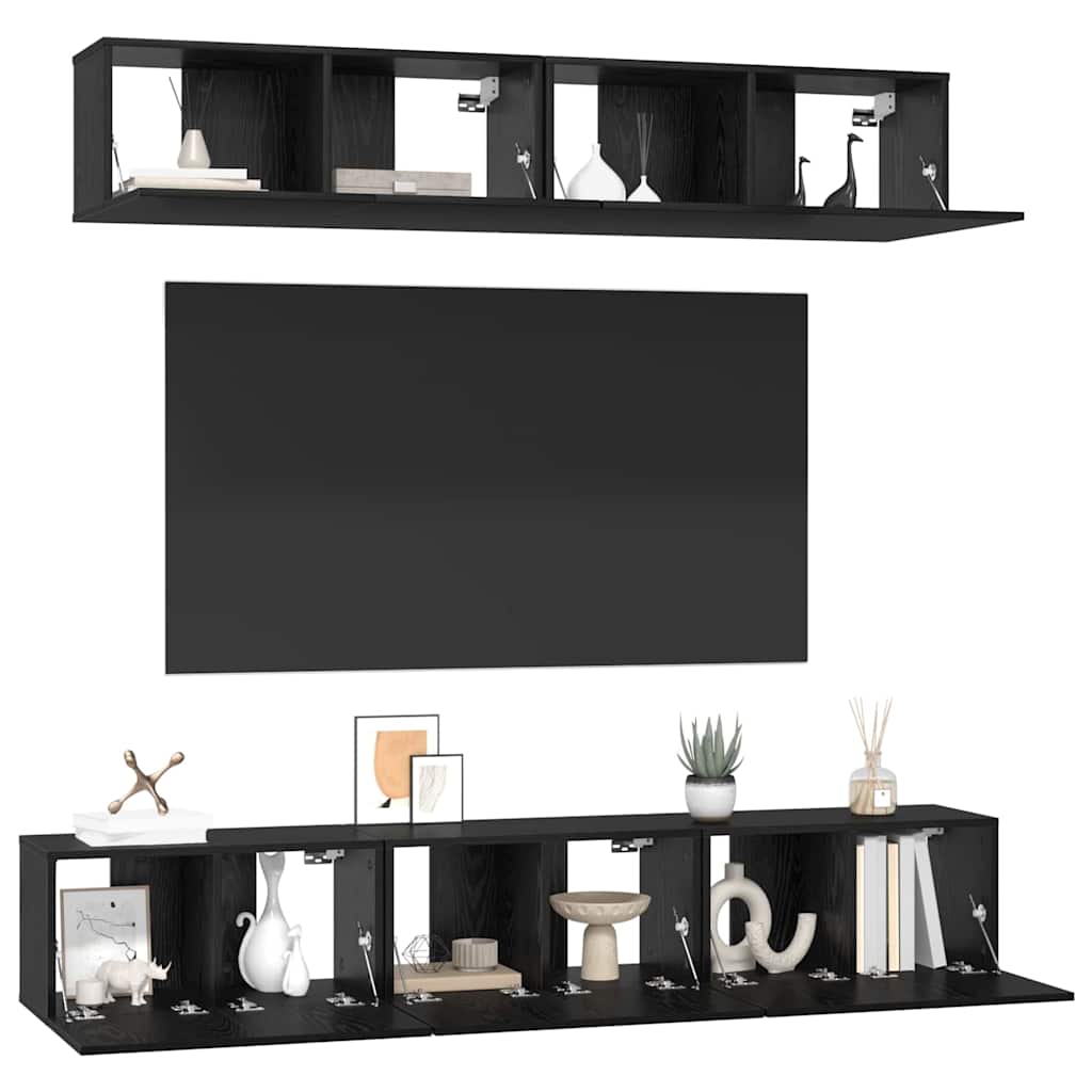 TV-Schrank-Set 5 pcs Schwarz Eichen-Optik Holzwerkstoff