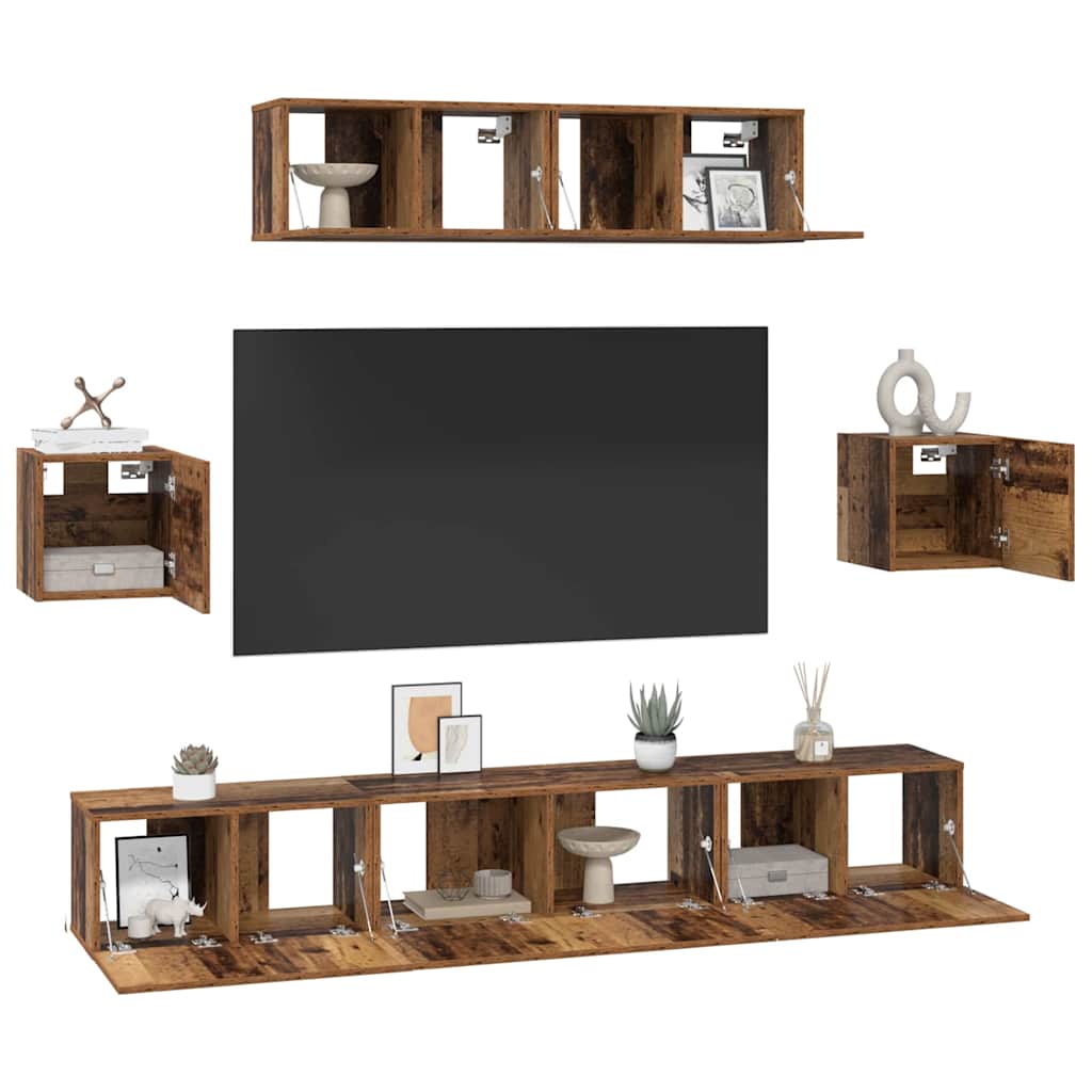 TV-Schrankset Wandmontiert 7 pcs Altholz Holzwerkstoff