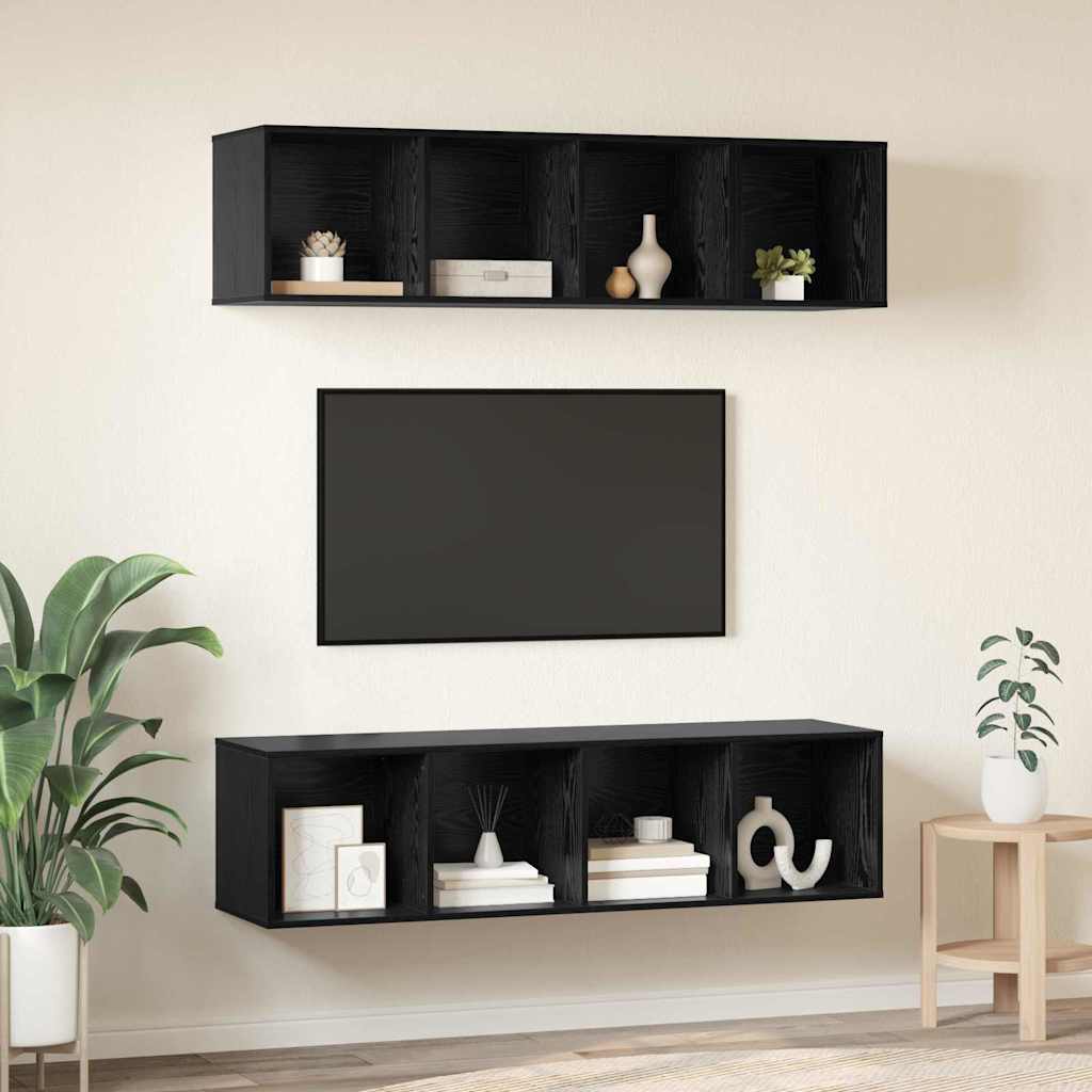 TV-Schrank Set Schwarz Eichen-Optik Holzwerkstoff