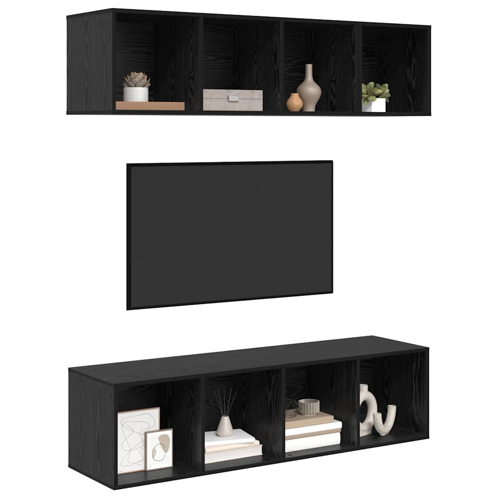 TV-Schrank Set Schwarz Eichen-Optik Holzwerkstoff
