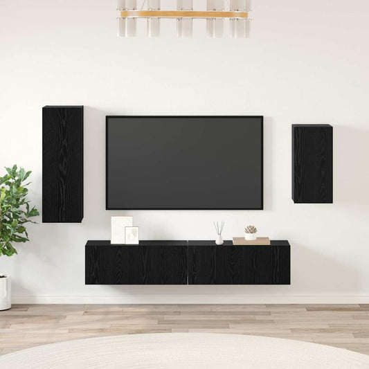 TV-Möbel-Set 4 pcs Schwarz Eichen-Optik Holzwerkstoff