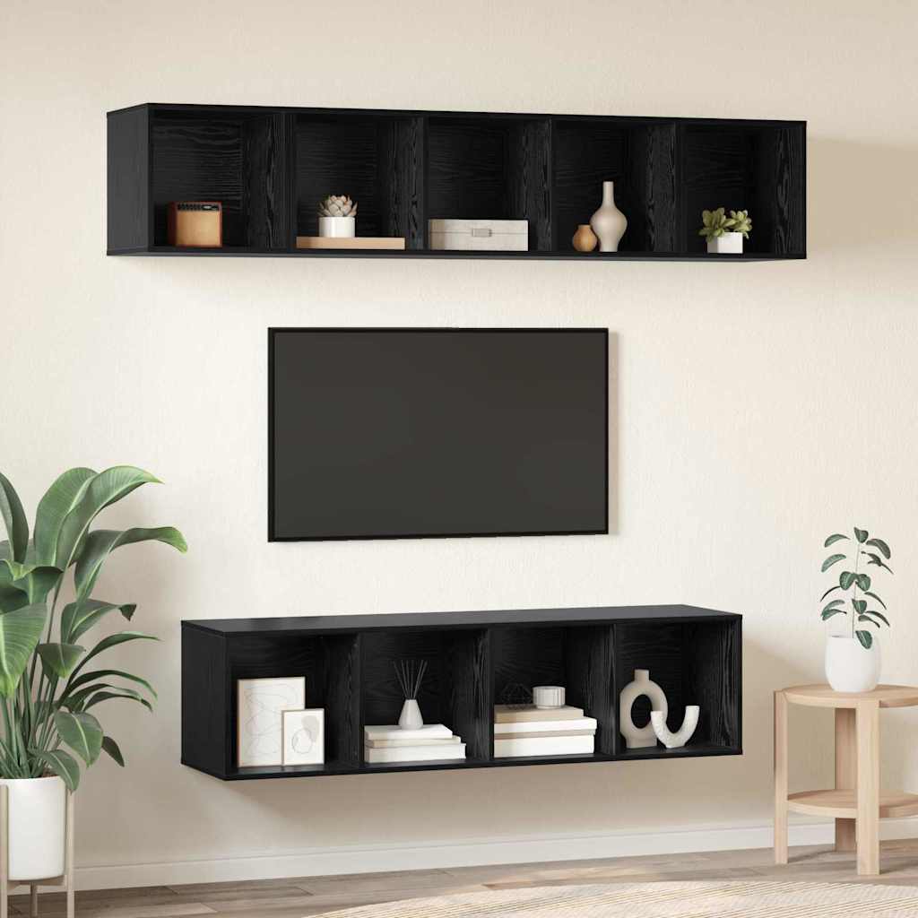 TV-Möbel-Set 4 pcs Schwarz Eichen-Optik Holzwerkstoff