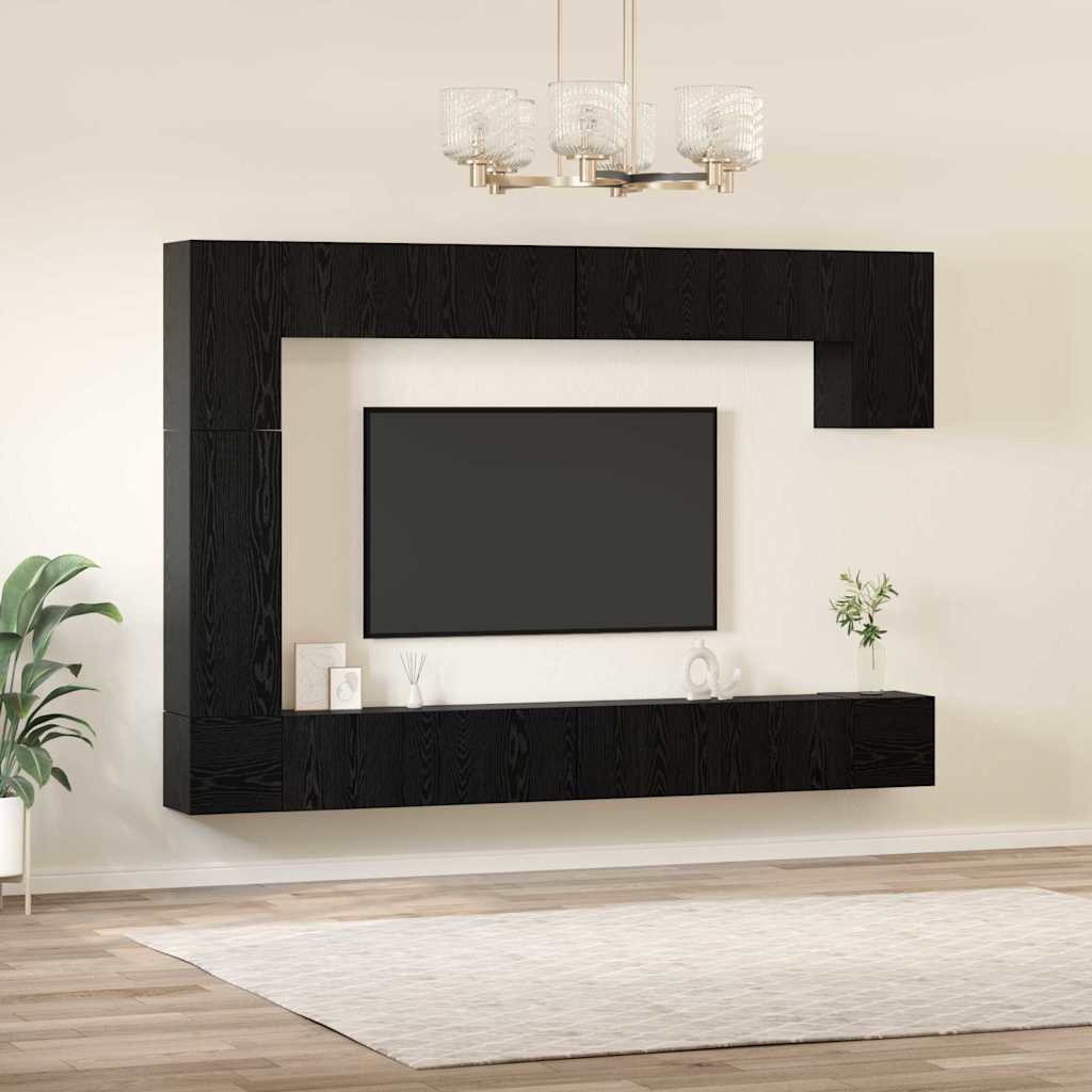 TV-Schrankset 9 pcs Schwarz Eichen-Optik Holzwerkstoff