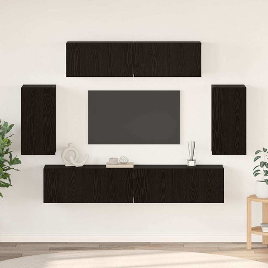 TV-Schranksystem 6 pcs Schwarz Eichen-Optik 80 x 30 x 30 cm