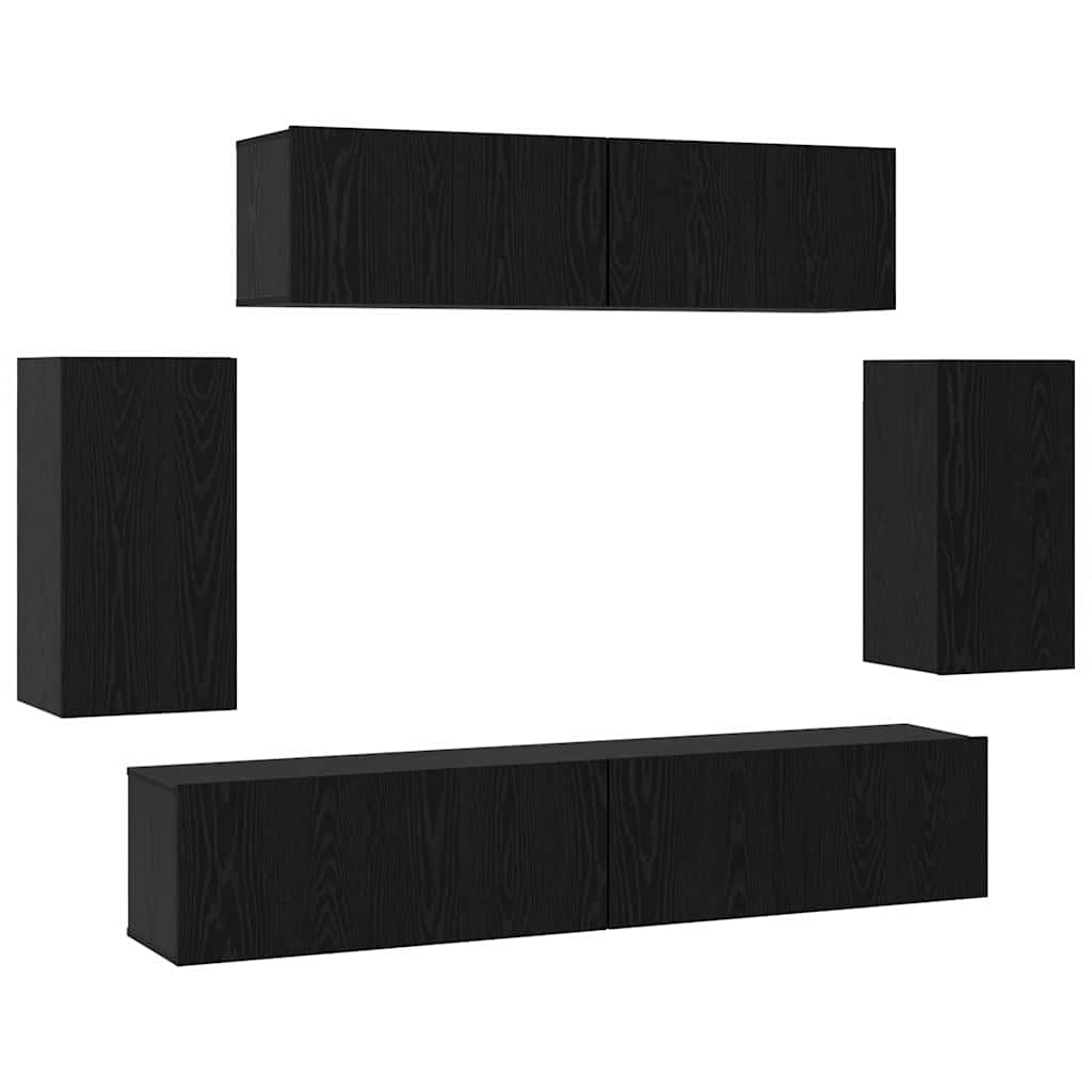 TV-Schranksystem 6 pcs Schwarz Eichen-Optik 80 x 30 x 30 cm