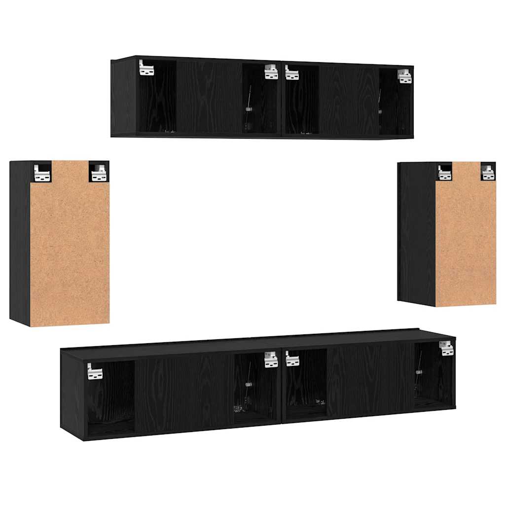 TV-Schranksystem 6 pcs Schwarz Eichen-Optik 80 x 30 x 30 cm