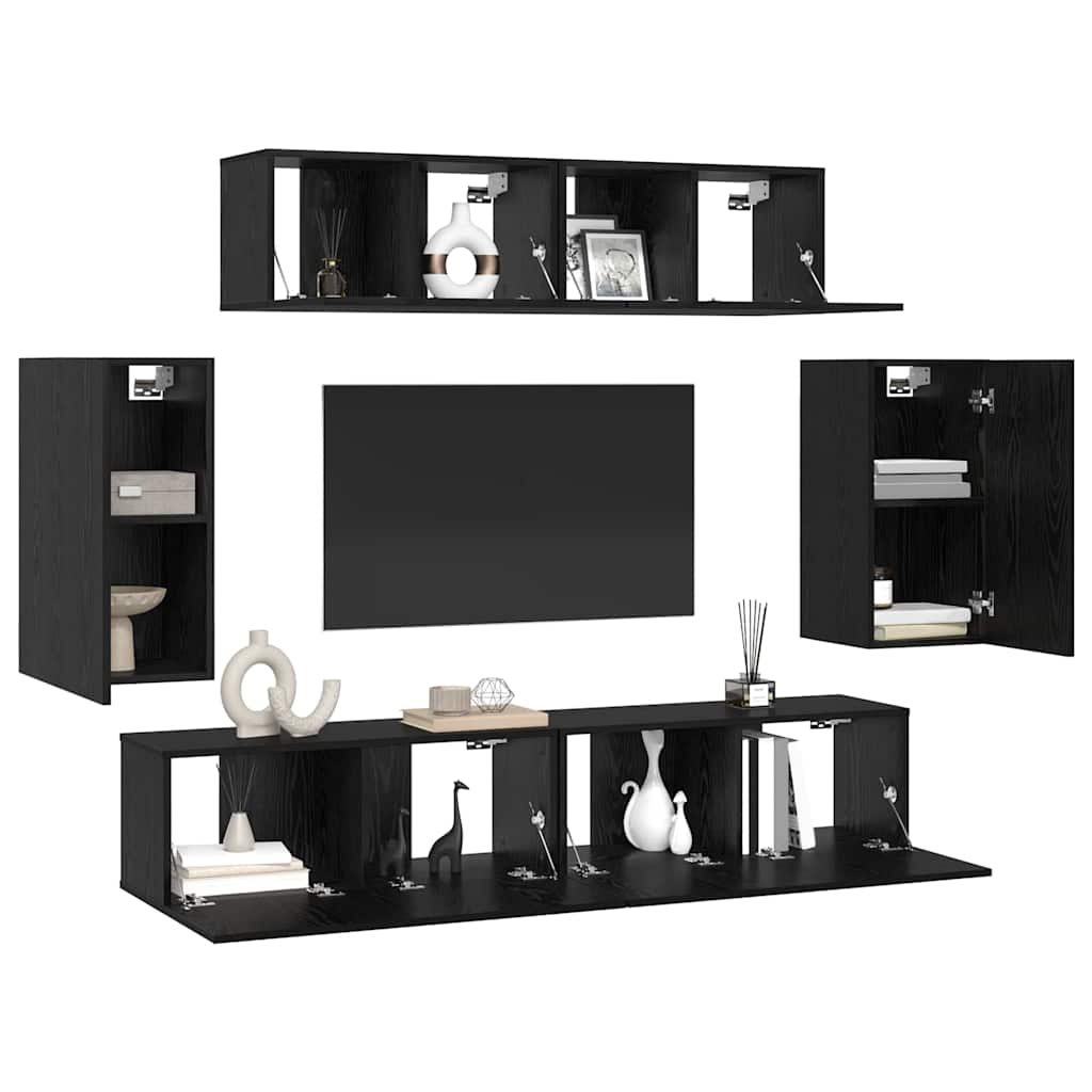 TV-Schranksystem 6 pcs Schwarz Eichen-Optik 80 x 30 x 30 cm