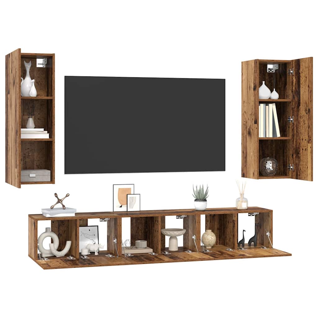 TV-Schrankset Wandmontiert 5 pcs Altholz Holzwerkstoff