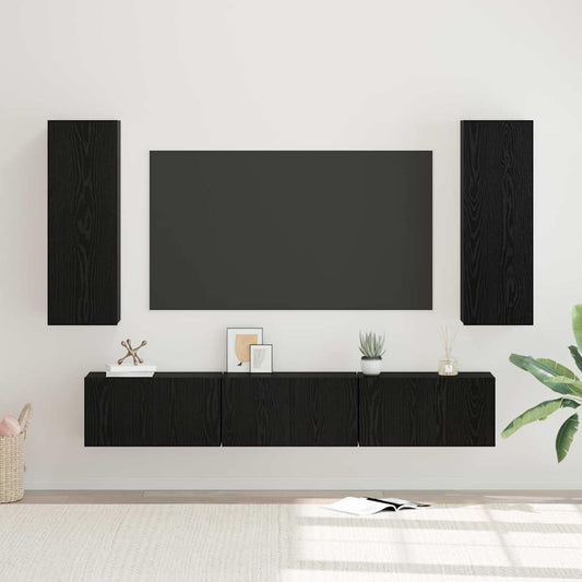 TV-Schrank-Set Wandmontiert 5 pcs Schwarz Eichen-Optik