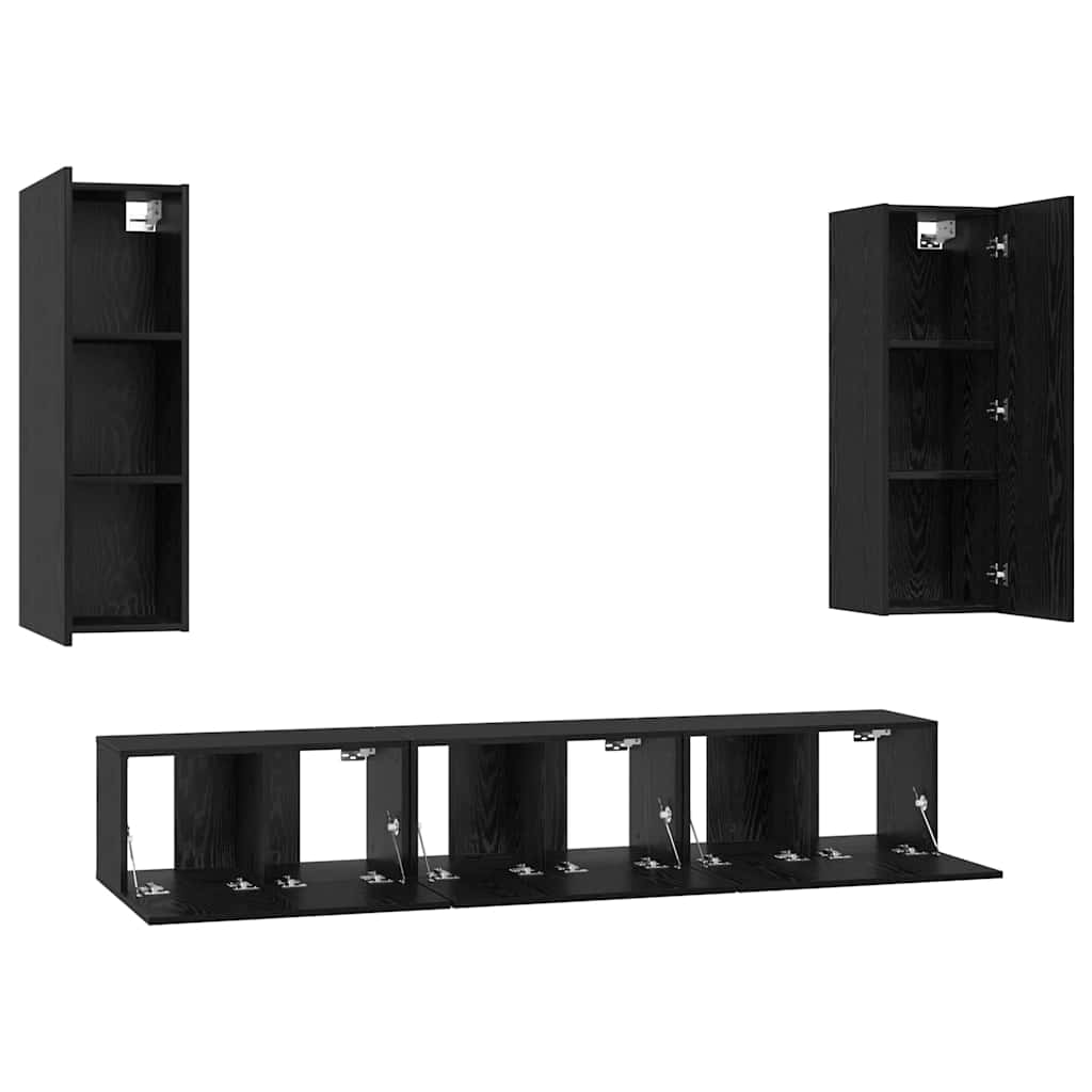 TV-Schrank-Set Wandmontiert 5 pcs Schwarz Eichen-Optik