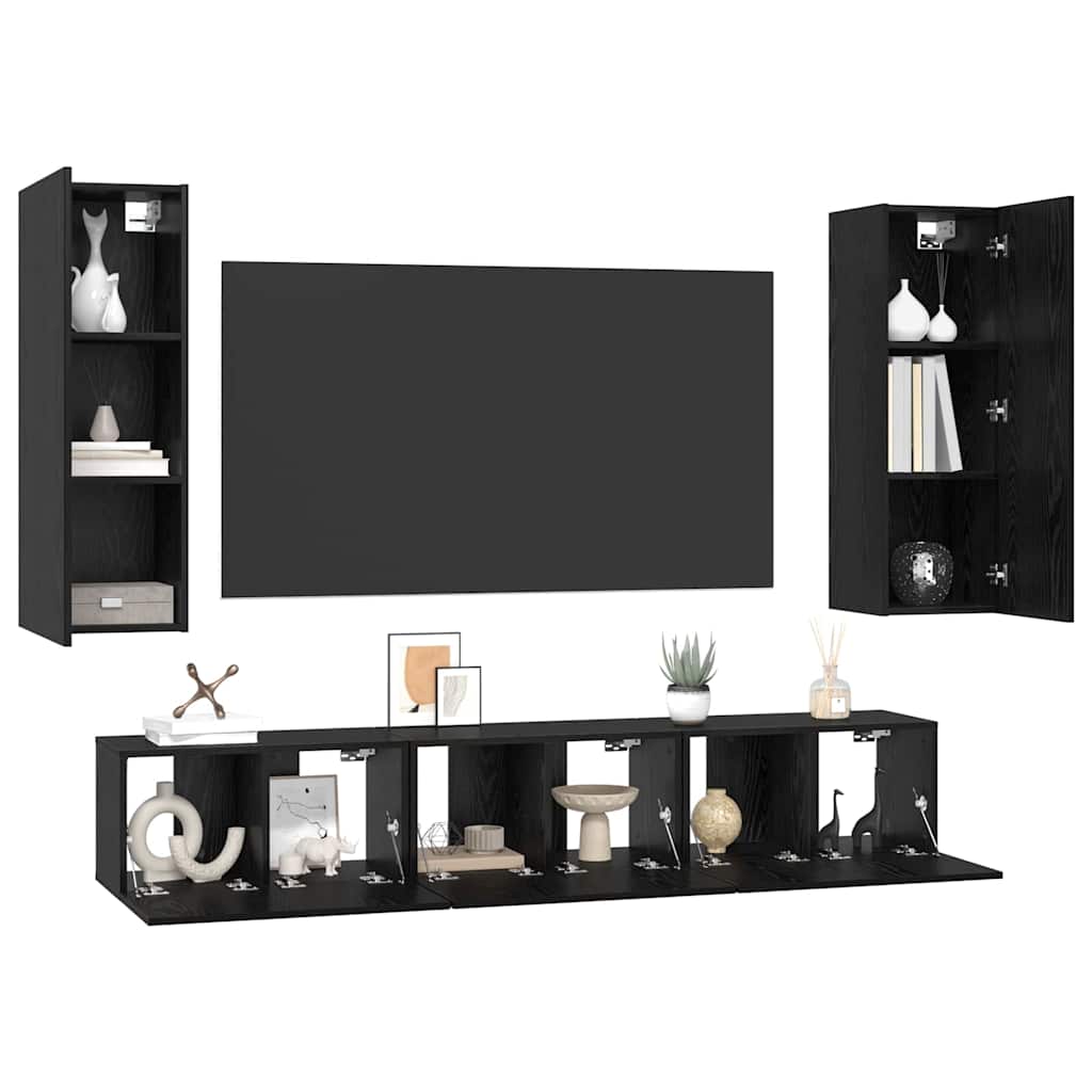 TV-Schrank-Set Wandmontiert 5 pcs Schwarz Eichen-Optik
