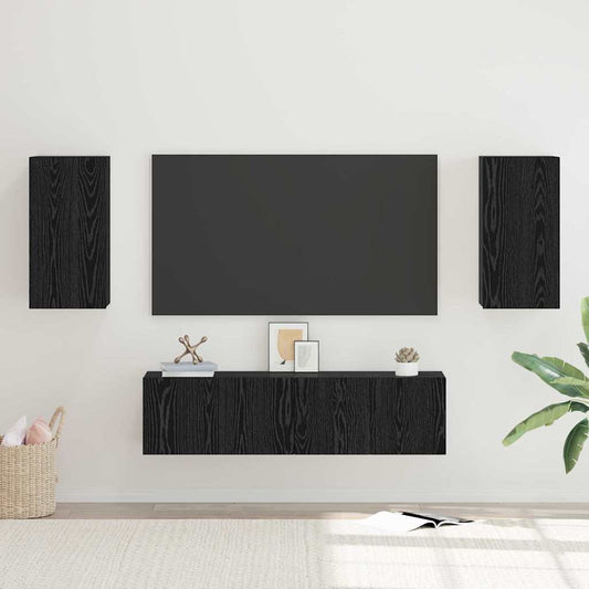 TV-Schrank-Set Wandmontiert 4 pcs Schwarz Eichen-Optik