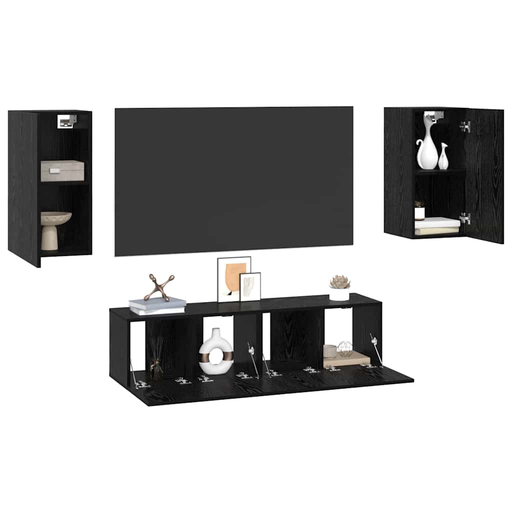 TV-Schrank-Set Wandmontiert 4 pcs Schwarz Eichen-Optik