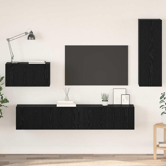 Wand TV Schrank 4 pcs Schwarz Eichen-Optik 200 x 30 x 30 cm