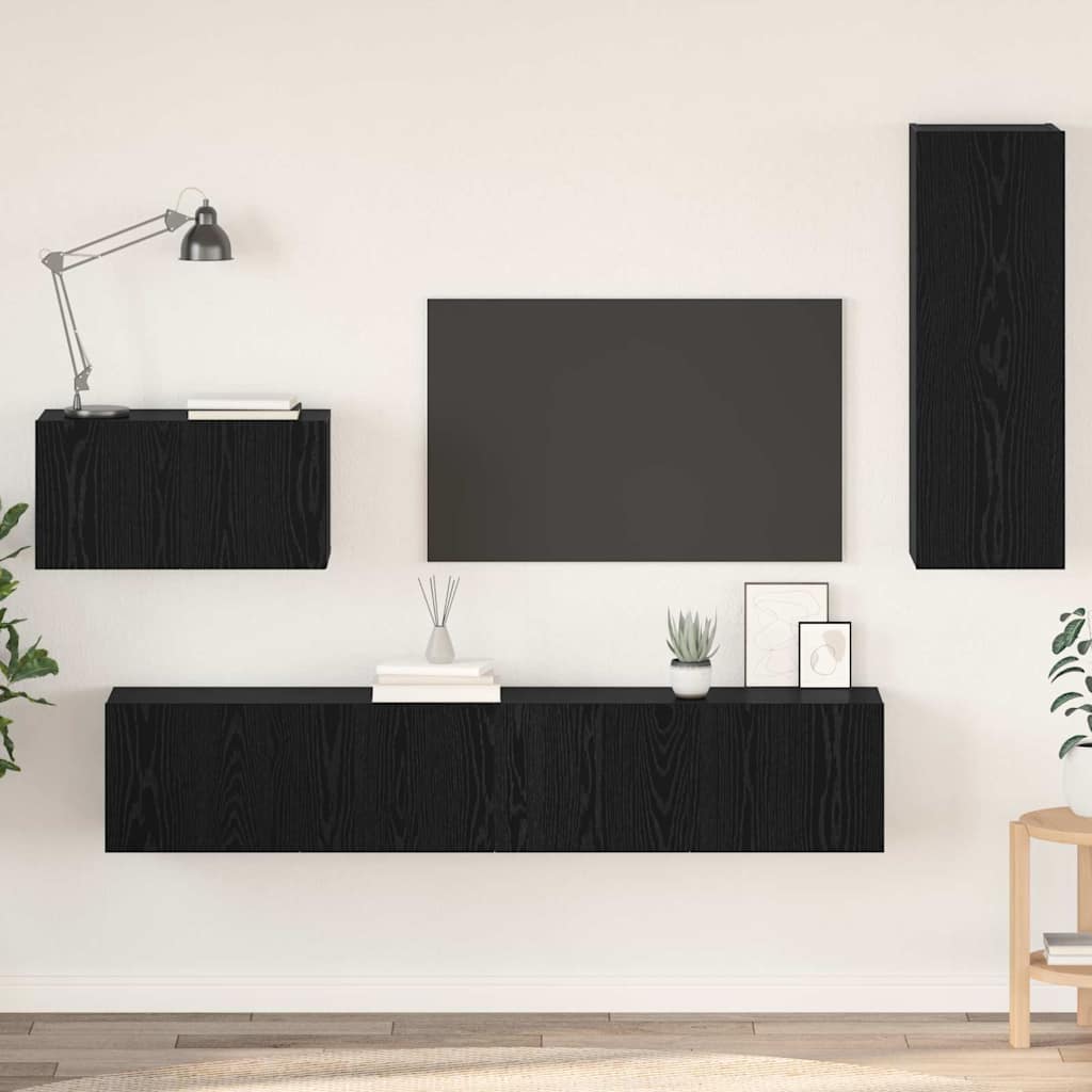Wand-TV-Schrank 4 stk. Schwarz Eichen-Optik Holzwerkstoff