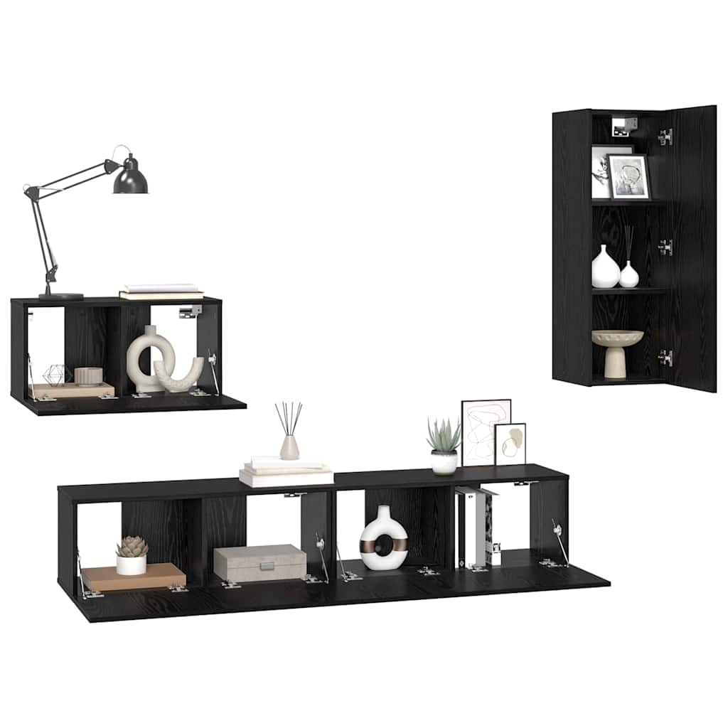 Wand-TV-Schrank 4 stk. Schwarz Eichen-Optik Holzwerkstoff