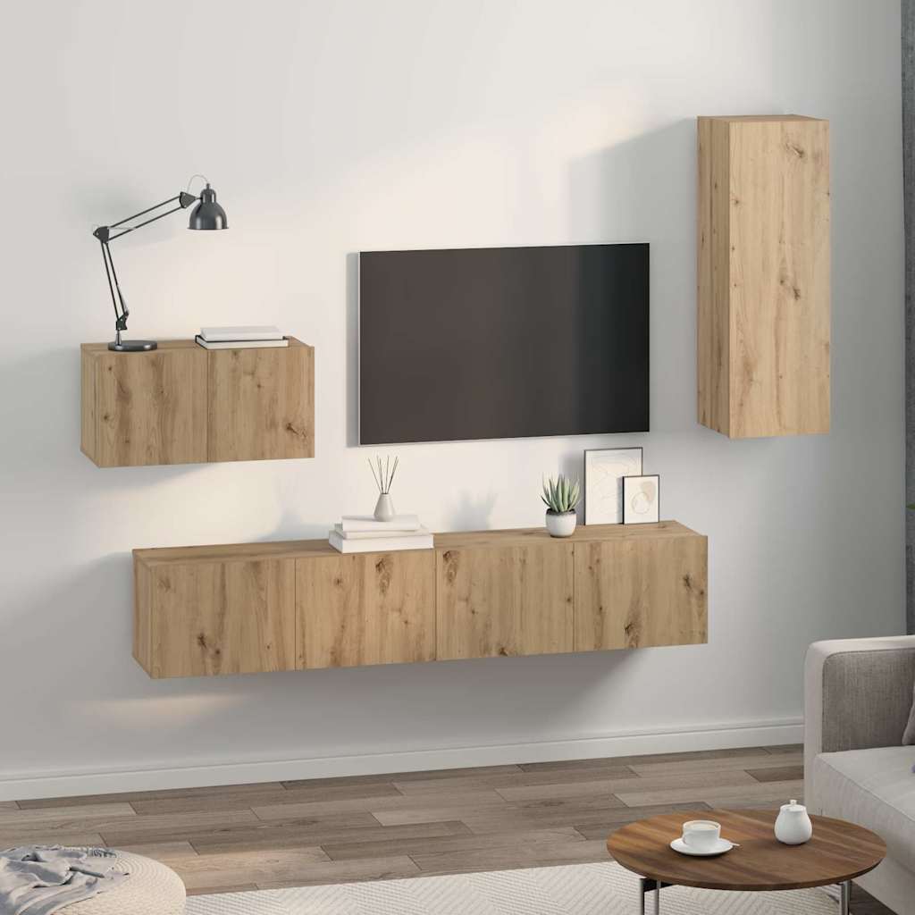 Wand-TV-Schrank 4 pcs Artisan-Eiche Holzwerkstoff