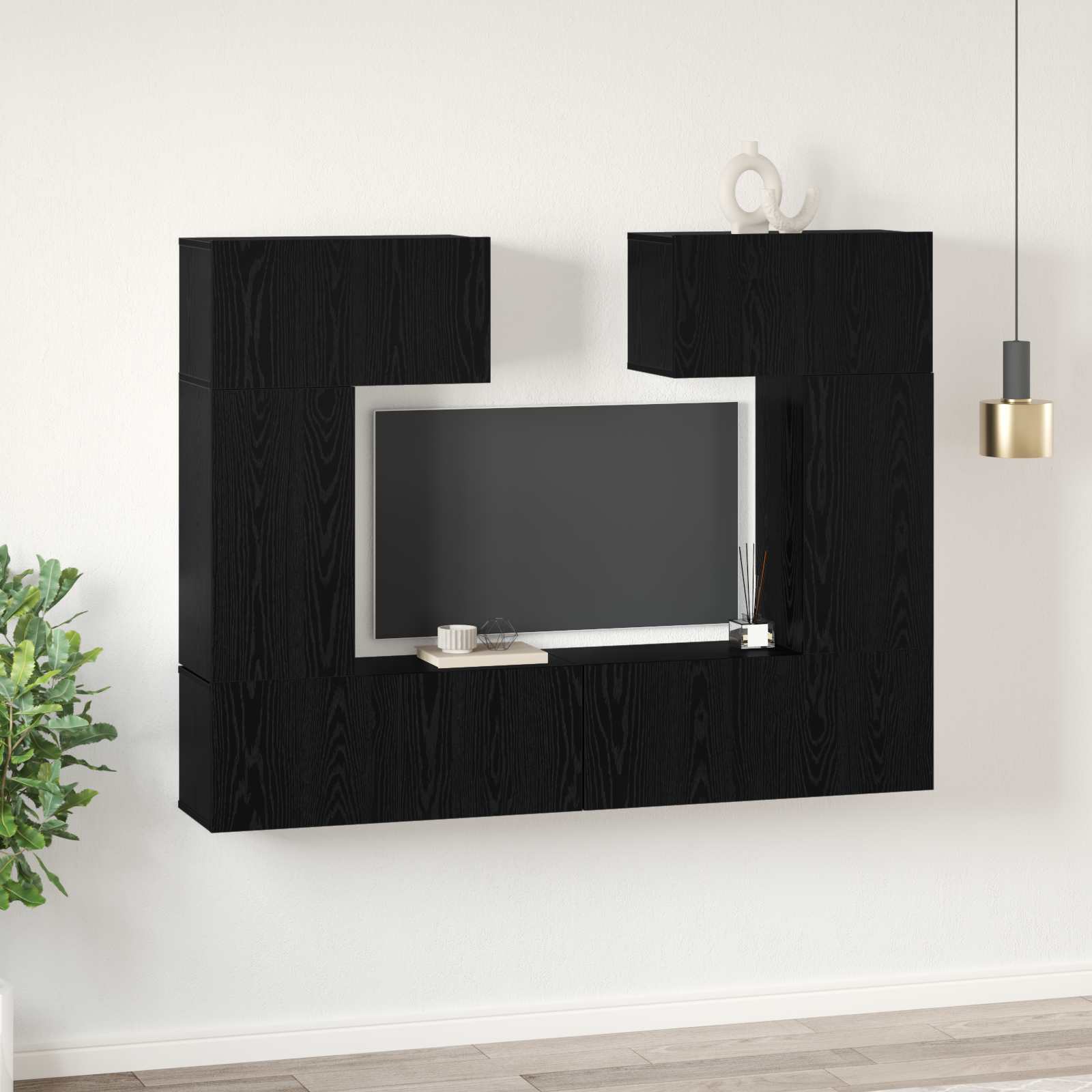 TV-Schrankset 6 pcs Schwarz Eichen-Optik Holzwerkstoff