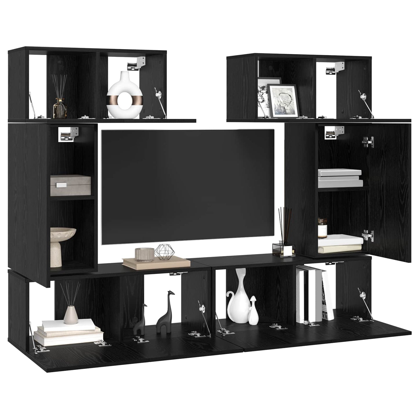 TV-Schrankset 6 pcs Schwarz Eichen-Optik Holzwerkstoff
