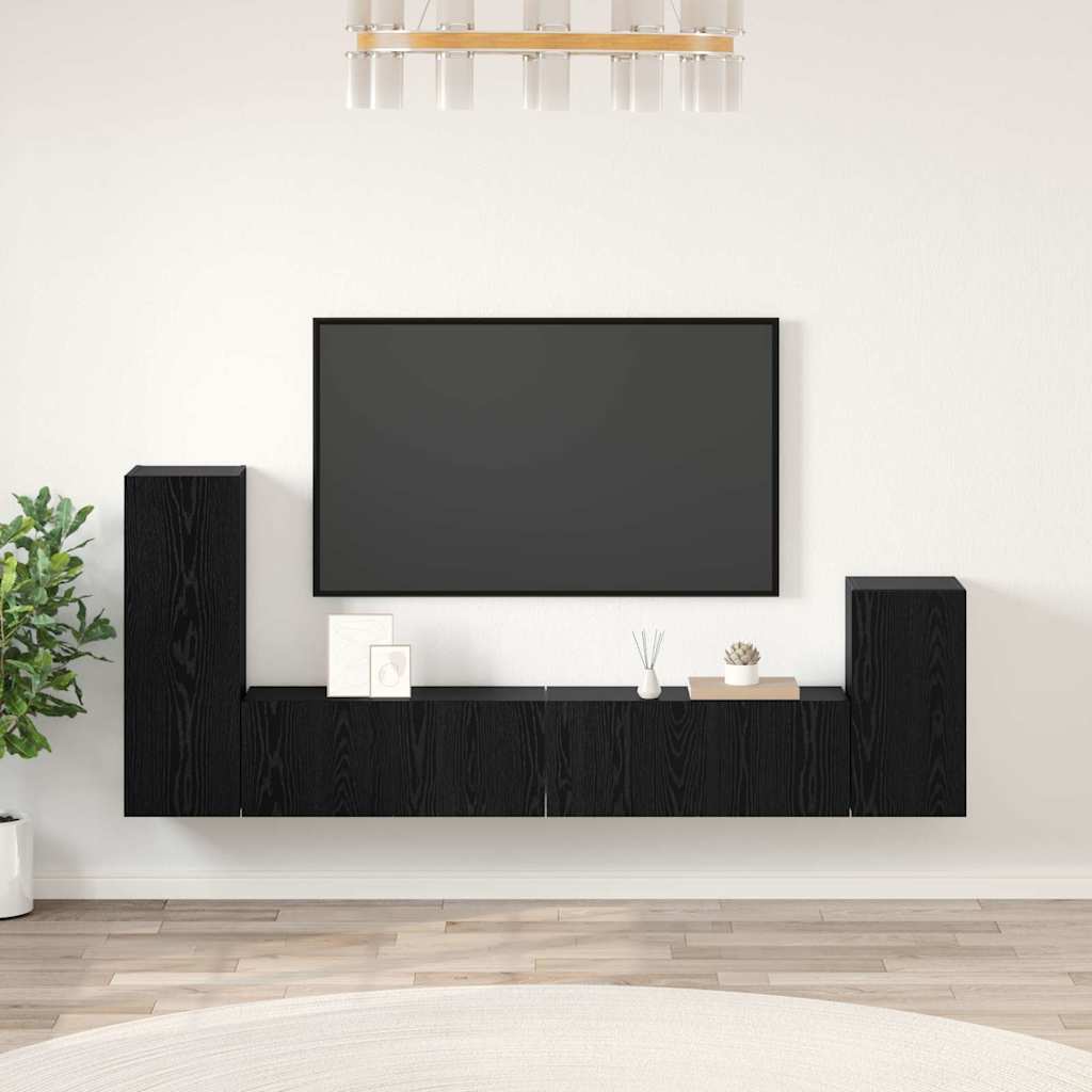 Wand-TV-Schrank 3 stk. Schwarz Eichen-Optik Holzwerkstoff