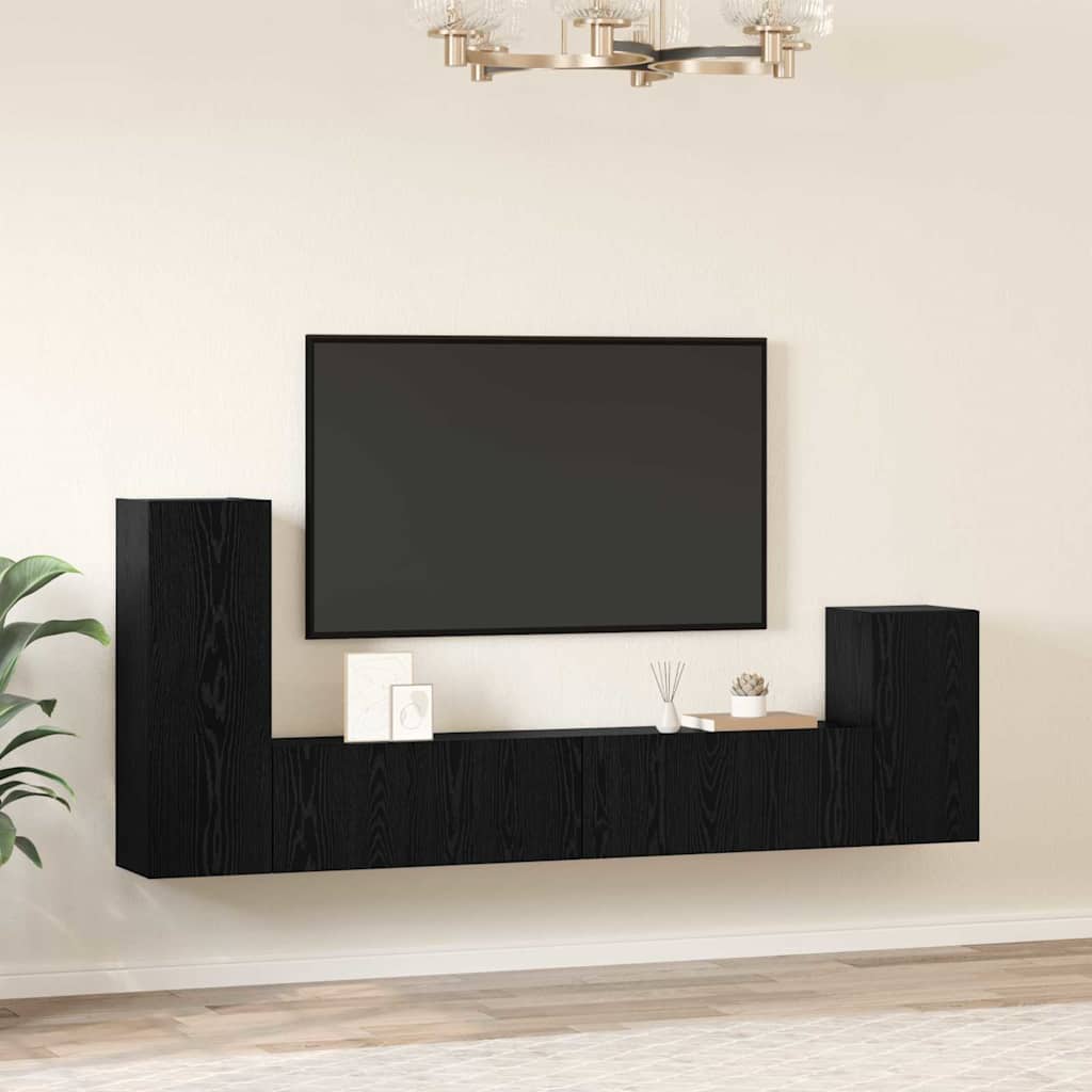 Wand-TV-Schrank 3 stk. Schwarz Eichen-Optik Holzwerkstoff
