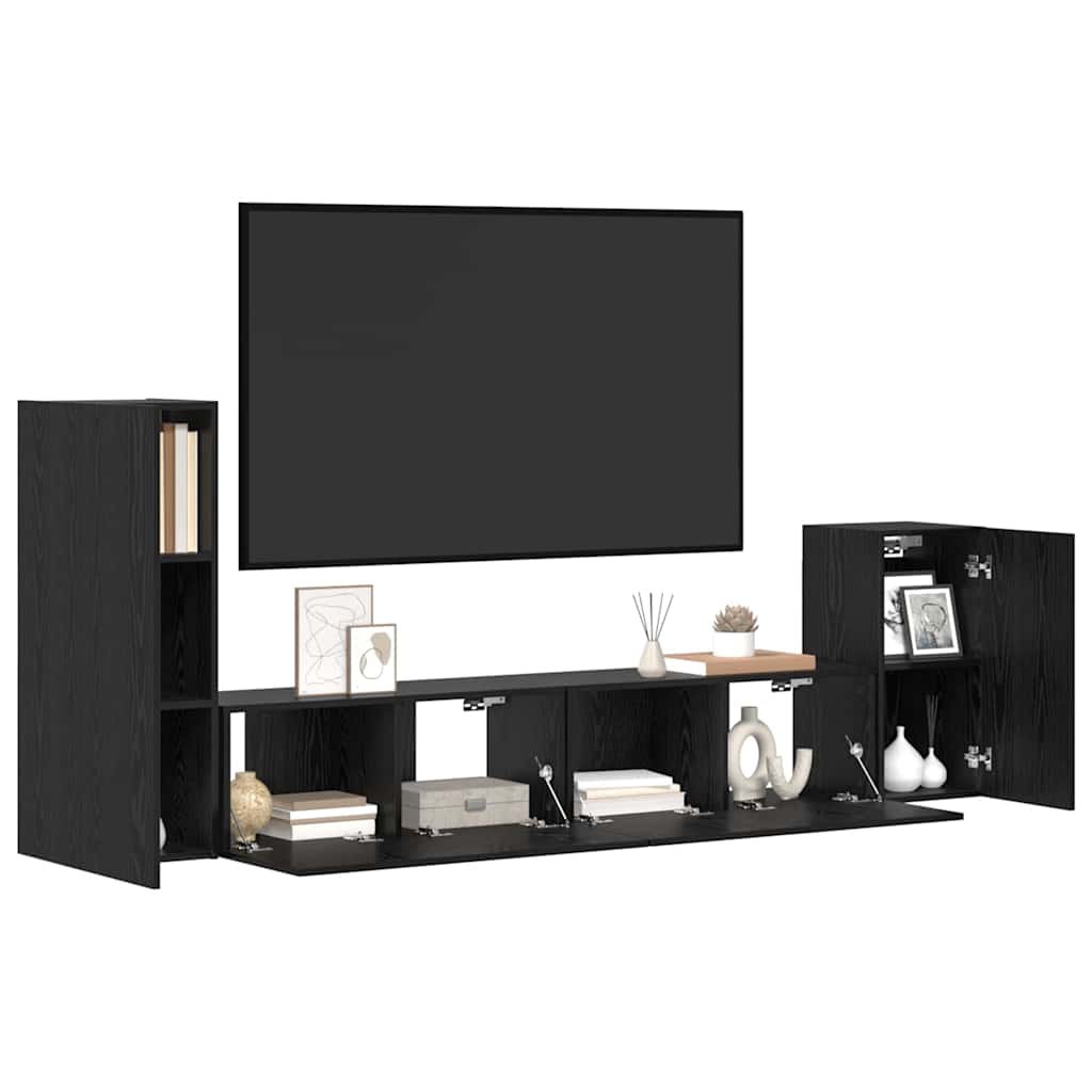 Wand-TV-Schrank 3 stk. Schwarz Eichen-Optik Holzwerkstoff